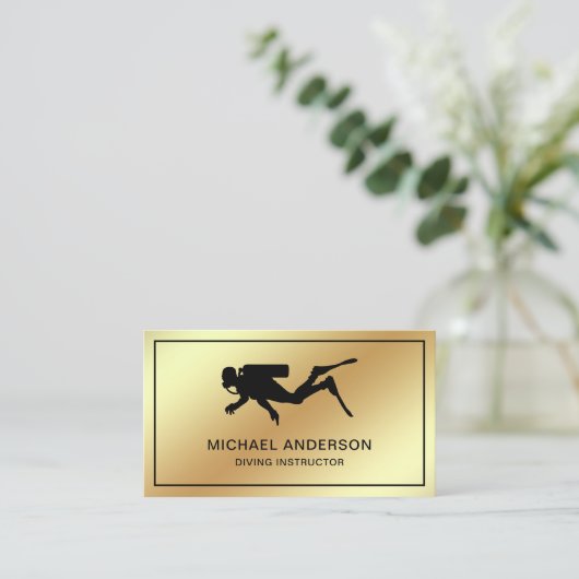 金フェイク箔スキューバダイビングインストラクター 名刺 (スタンド正面)