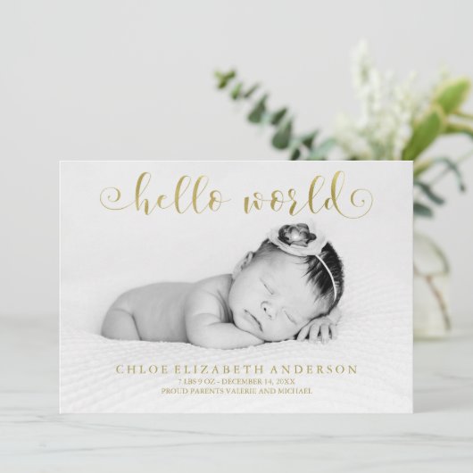 金フェイク箔タイポグラフィフォトベビーのお知らせ 案内状 (スタンド正面)