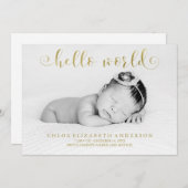 金フェイク箔タイポグラフィフォトベビーのお知らせ 案内状 (正面/裏面)