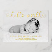 金フェイク箔タイポグラフィフォトベビーのお知らせ 箔招待状 (正面)