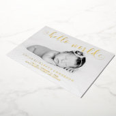 金フェイク箔タイポグラフィフォトベビーのお知らせ 箔招待状 (回転した状態)