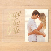 金フェイク箔タイポルグラフィと水玉模様写真 アクリル招待状 (正面)