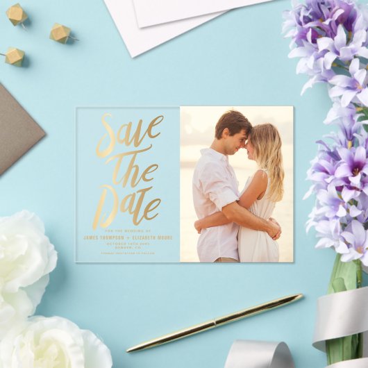 金フェイク箔タイポルグラフィと水玉模様写真 アクリル招待状 (インサイチュ (ウェディング))