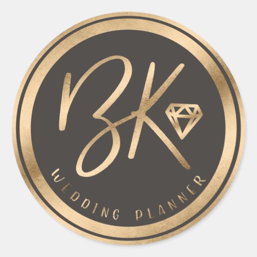 金フェイク箔ダイヤモンドとブラックのカスタム会社のロゴ ラウンドシール (正面)