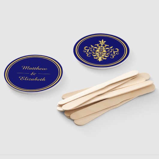 金フェイク箔ダマスク王室のブルー結婚ズ ハンドファン (組立なし)