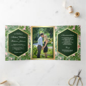 金フェイク箔トロピカルパーム葉の写真結婚s 三つ折り招待状 (内部)