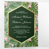 金フェイク箔トロピカルパーム葉の写真結婚s 三つ折り招待状 (内部最初)