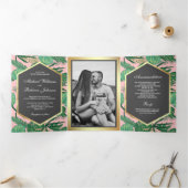 金フェイク箔トロピカルパーム葉の写真結婚s 三つ折り招待状 (内部)