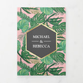 金フェイク箔トロピカルパーム葉の写真結婚s 三つ折り招待状 (カバー)