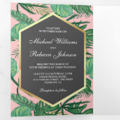 金フェイク箔トロピカルパーム葉の写真結婚s 三つ折り招待状 (内部最初)