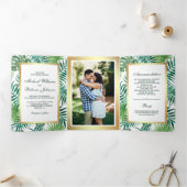 金フェイク箔トロピカルパーム葉の写真結婚s 三つ折り招待状 (内部)