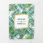 金フェイク箔トロピカルパーム葉の写真結婚s 三つ折り招待状 (カバー)