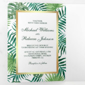 金フェイク箔トロピカルパーム葉の写真結婚s 三つ折り招待状 (内部最初)