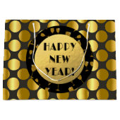 金フェイク箔ドット新年おめでとう！ギフトバッグ ラージペーパーバッグ (正面)