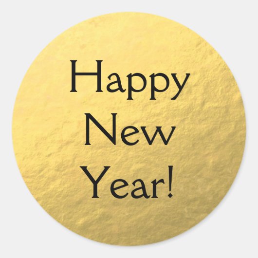 金フェイク箔ハッピーニューイヤー光沢シール ラウンドシール (正面)