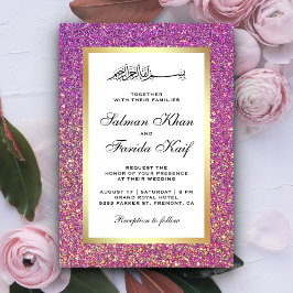 金フェイク箔パープルグリッターイスラム結婚ズ 招待状