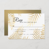 金フェイク箔パーム葉トロピカルビーチ結婚式 出欠カード (正面/裏面)