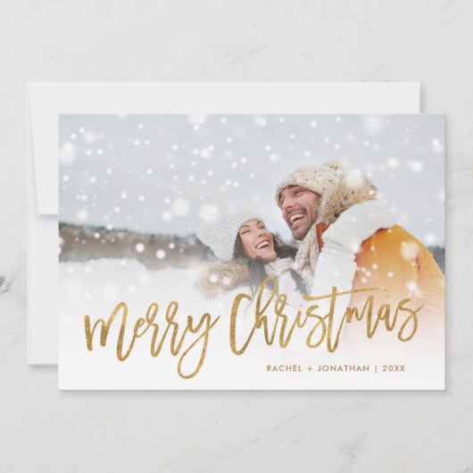 金フェイク箔フォトオーバーレイメリークリスマスフラット シーズンカード (正面)