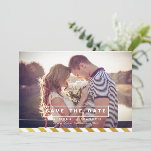 金フェイク箔フォトセーブ・ザ・デート案内 セーブザデート (スタンド正面)