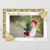 金フェイク箔フラワーホリーフォトクリスマスカード シーズンカード (正面/裏面)