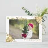 金フェイク箔フラワーホリーフォトクリスマスカード シーズンカード (スタンド正面)