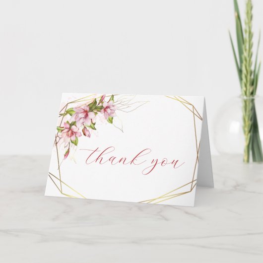 金フェイク箔フレーム付きマグノラ素朴ス サンキューカード (正面)