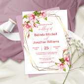 金フェイク箔フレーム付きマグノラ素朴ス 招待状