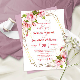 金フェイク箔フレーム付きマグノラ素朴ス 招待状