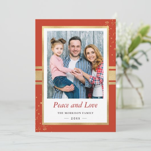 金フェイク箔フレーム平和と愛の写真 シーズンカード (スタンド正面)