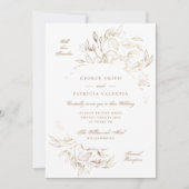金フェイク箔フローラ手描きエレガントな結婚式 招待状 (正面)