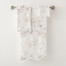 金フェイク箔フローラ手描きエレガント バスタオルセット