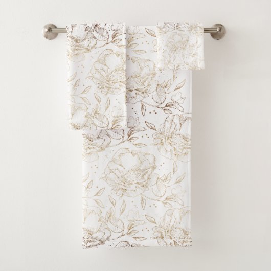 金フェイク箔フローラ手描きエレガント バスタオルセット (インサイチュ)