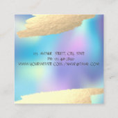 金フェイク箔ブラシストローク青ホログラフィック スクエア名刺 (裏面)