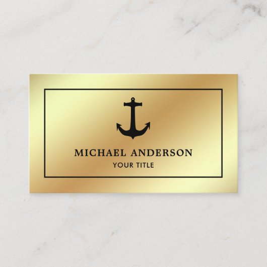 金フェイク箔ブラック航海のいかり 名刺 (正面)