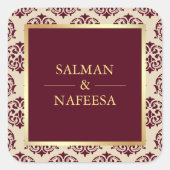 金フェイク箔ブルゴーニュのダマスクウェディング スクエアシール (正面)