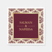 金フェイク箔ブルゴーニュのダマスクウェディング スタンダードカクテルナプキン (正面)