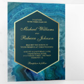 金フェイク箔ブルーアゲ結婚ートの写真 三つ折り招待状 (内部最初)