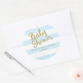 金フェイク箔ブルーストライプ赤ちゃんシャワー男の子 ラウンドシール (封筒)