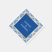 金フェイク箔ブルーダマスクウェディング スタンダードカクテルナプキン (角)