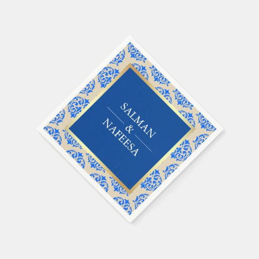 金フェイク箔ブルーダマスクウェディング スタンダードカクテルナプキン (角)