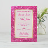 金フェイク箔ホットピンクグリッター結婚式招待状 招待状 (スタンド正面)