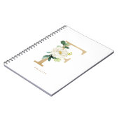 金フェイク箔ホワイトフラワーレターFモノグラム ノートブック (左側)