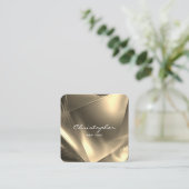 金フェイク箔ミニマルQRコードとソーシャルメディア スクエア名刺 (スタンド正面)