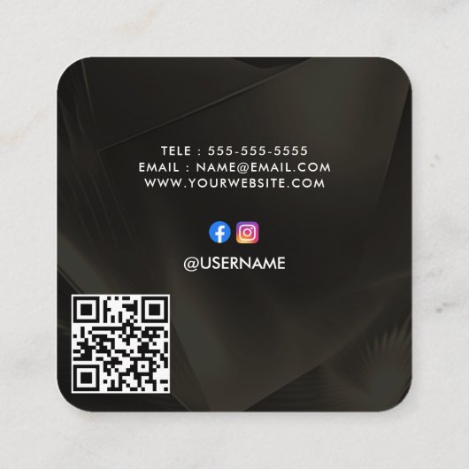 金フェイク箔ミニマルQRコードとソーシャルメディア スクエア名刺 (裏面)