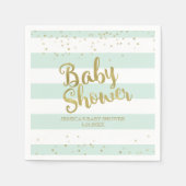 金フェイク箔ミントグリーンストライプベビーシャワー スタンダードカクテルナプキン (正面)