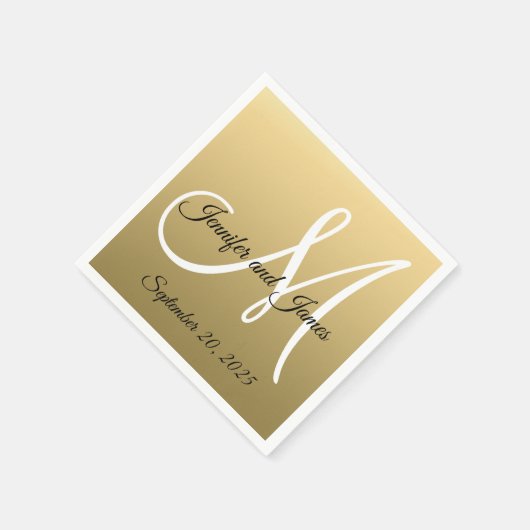 金フェイク箔モノグラエレガントムの名結婚前 スタンダードカクテルナプキン (角)