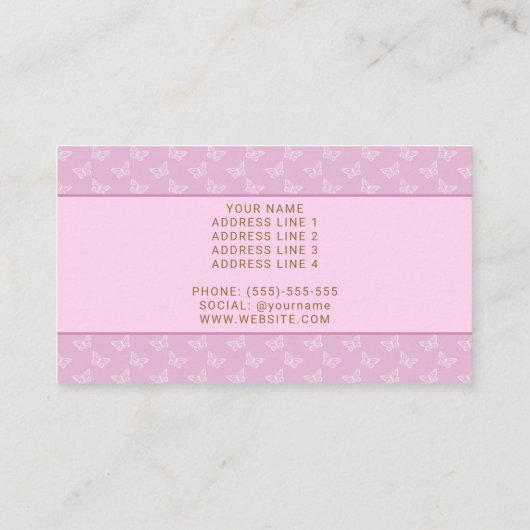 金フェイク箔ラベンダーパープルで蝶を見る 名刺 (裏面)