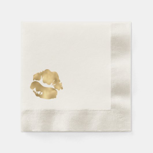 金フェイク箔リップスティックキス 縁ありカクテルナプキン (正面)