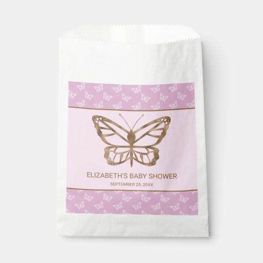 金フェイク箔ルックバタフライ – 紫色の赤ちゃんシャワー フェイバーバッグ (正面)