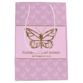 金フェイク箔ルックバタフライ – 紫色の赤ちゃんシャワー ミディアムペーパーバッグ (正面)